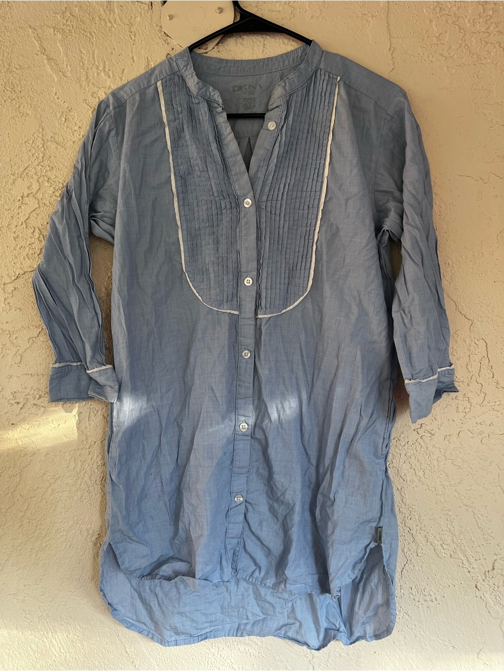 Light Blue Pintuck Button-Up Tunic